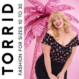Torrid Retro Chic Off-Shoulder Black Floral Rose Flutter Sleeve Top, 2X, NWT!